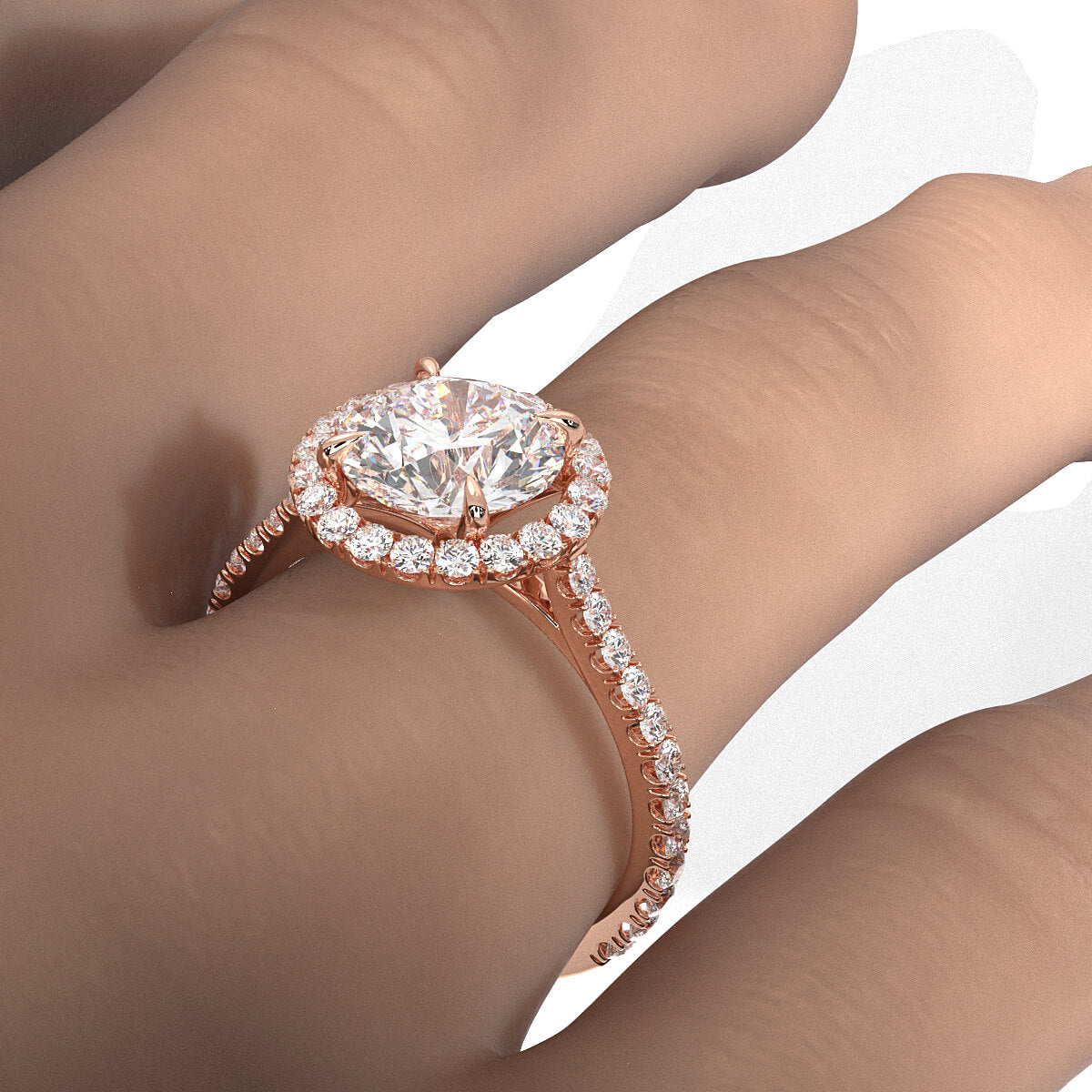 French U Pave Halo 2.54 Ctw. Round IGI Certified Diamond Engagement Ring